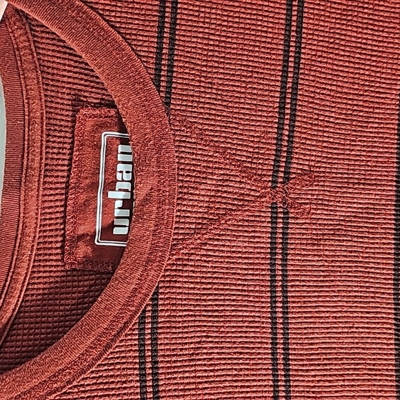Urban pipeline mens long sleeve shirt waffle fabric. Rust with black stripes. Lg - Picture 2 of 5
